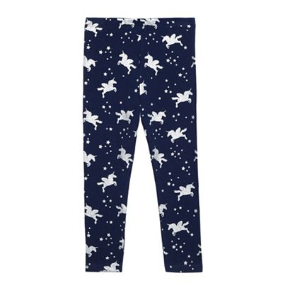 Girls' navy sparkle unicorn print leggings